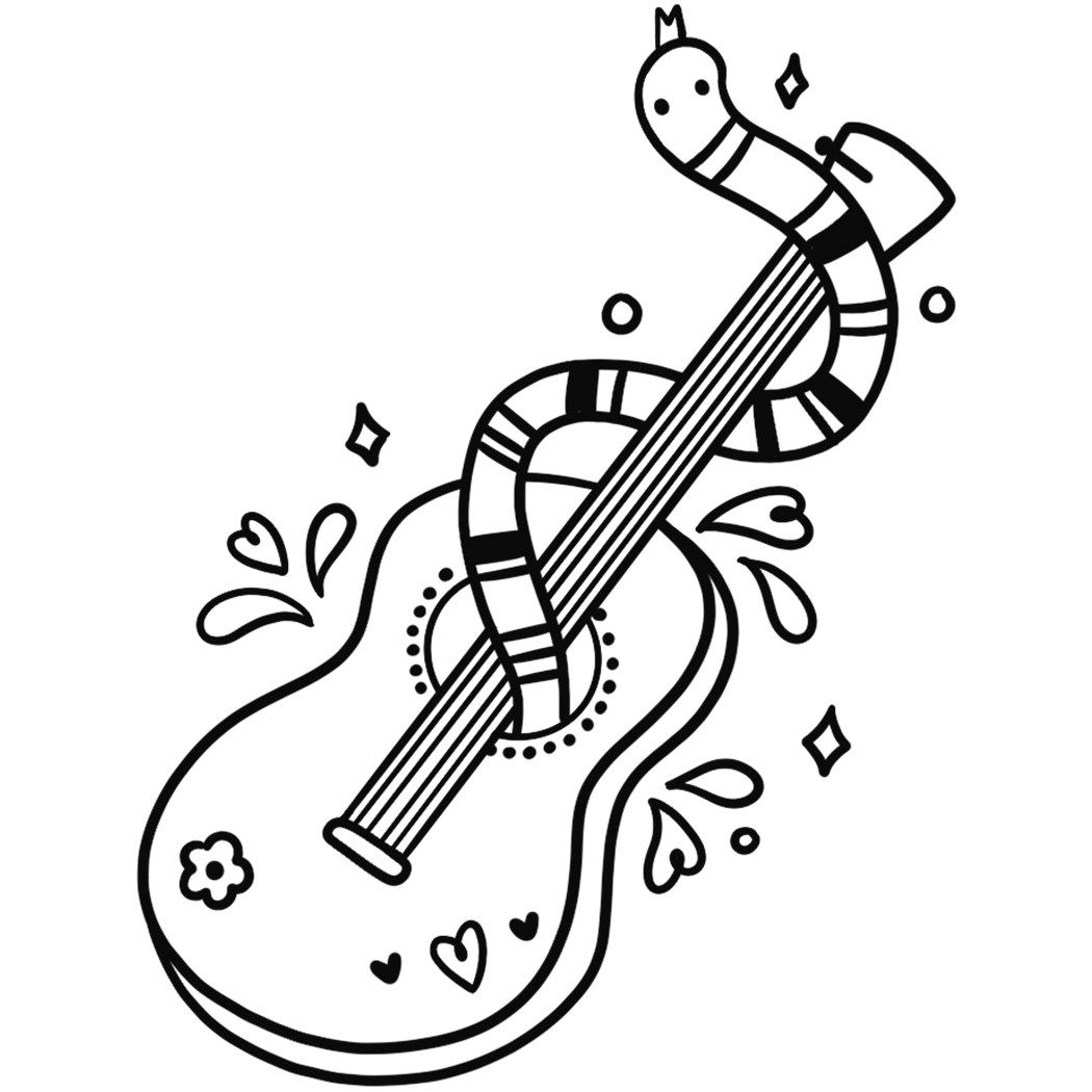 Snakey Guitar SemiPermanent Tattoo. Lasts 12 weeks. Painless and easy